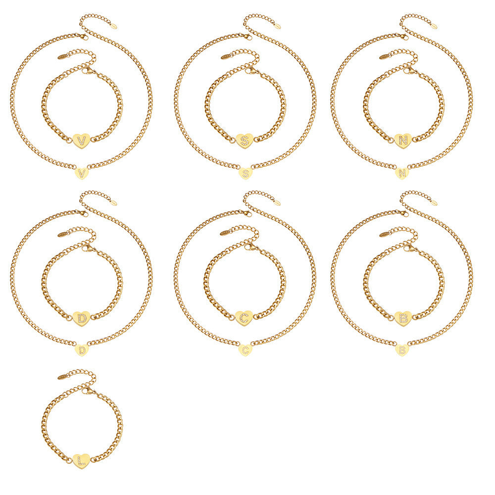 316L Stainless Steel Zircon Heart Initial Jewelry Set