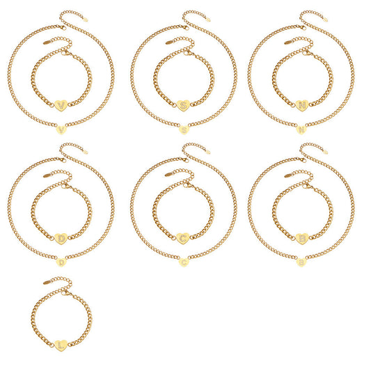 316L Stainless Steel Zircon Heart Initial Jewelry Set