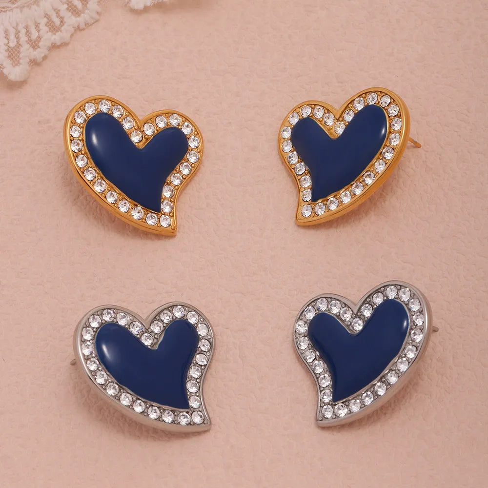 316L Stainless Steel Zircon Heart Stud Earrings - Image 1