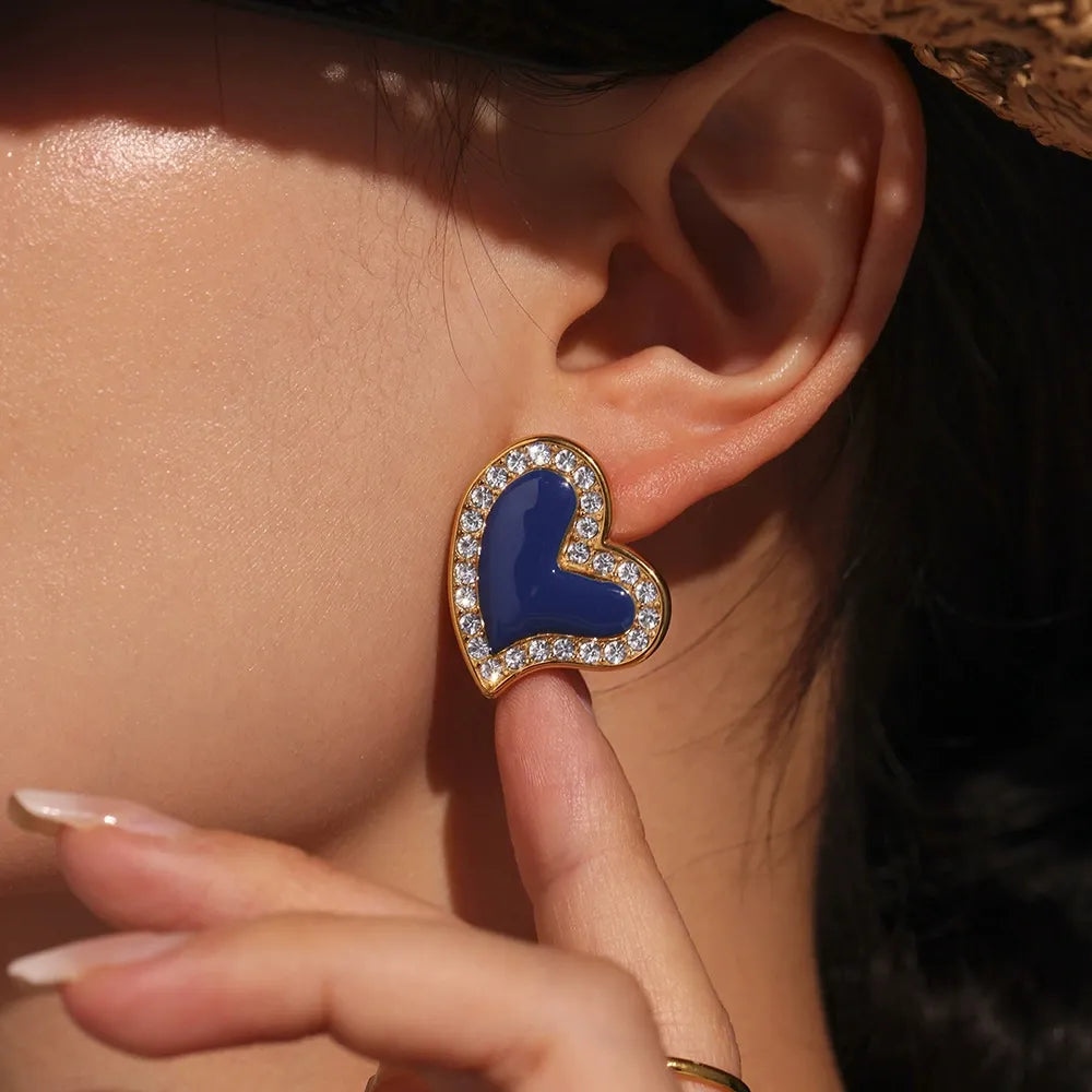 316L Stainless Steel Zircon Heart Stud Earrings - Image 3