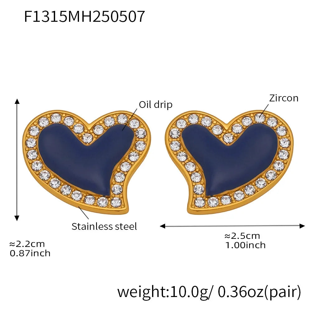 316L Stainless Steel Zircon Heart Stud Earrings - Image 5