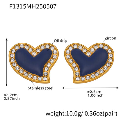 316L Stainless Steel Zircon Heart Stud Earrings - Image 5