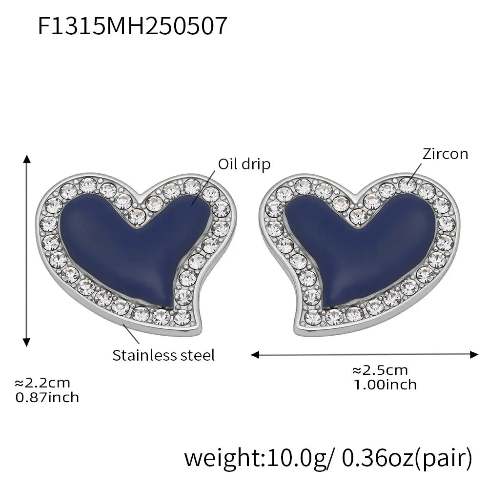 316L Stainless Steel Zircon Heart Stud Earrings - Image 6