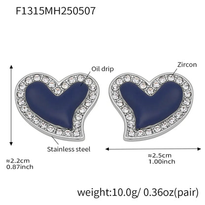 316L Stainless Steel Zircon Heart Stud Earrings - Image 6