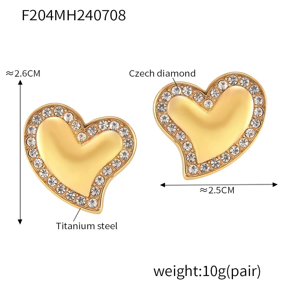 316L Stainless Steel Zircon Heart Stud Earrings - Image 7