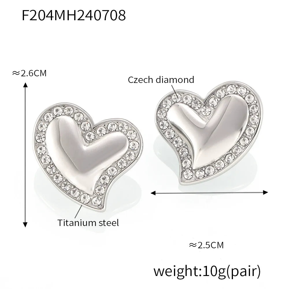 316L Stainless Steel Zircon Heart Stud Earrings - Image 8