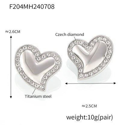 316L Stainless Steel Zircon Heart Stud Earrings - Image 8