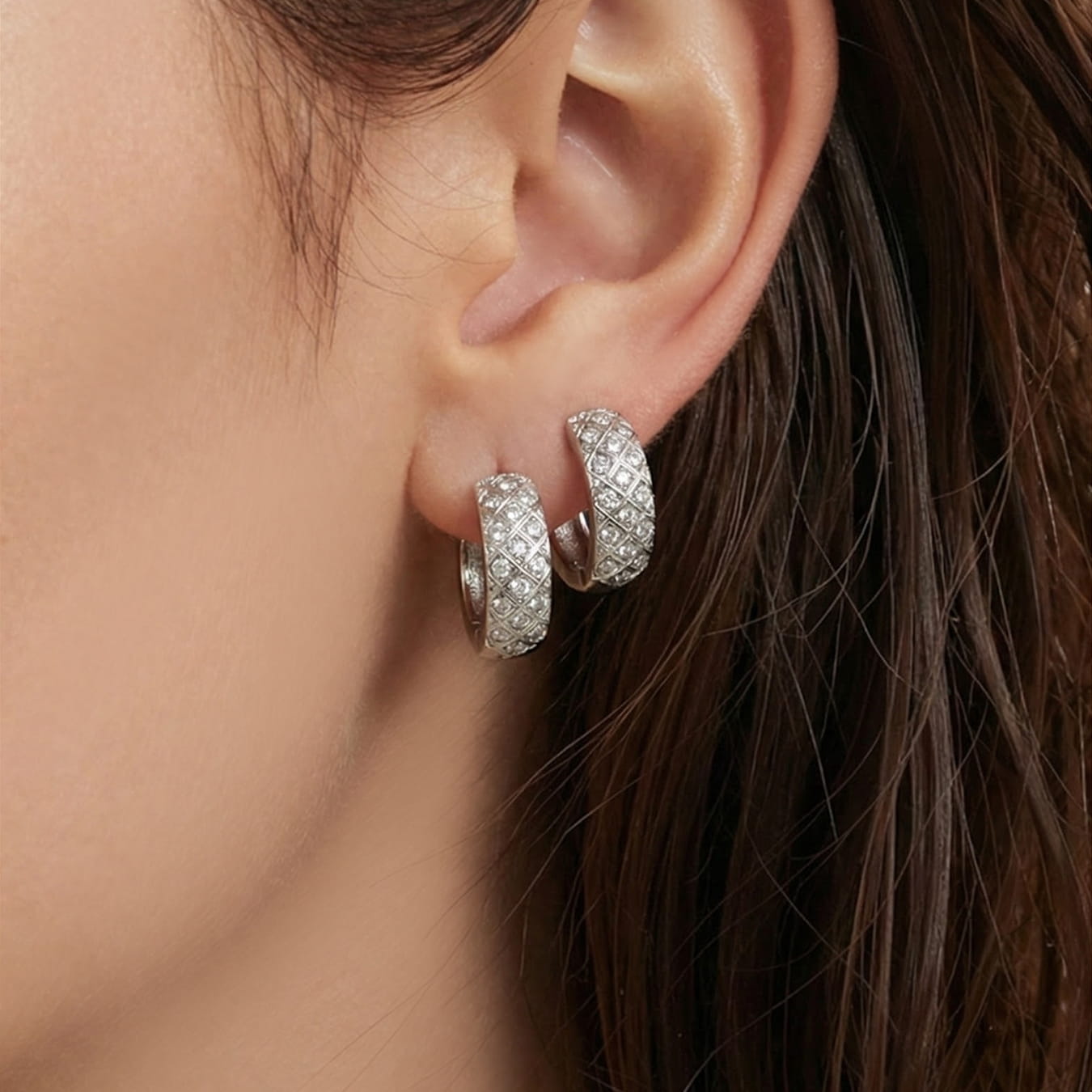 316L Stainless Steel CZ Diamond Lattice Huggie Hoop Earrings