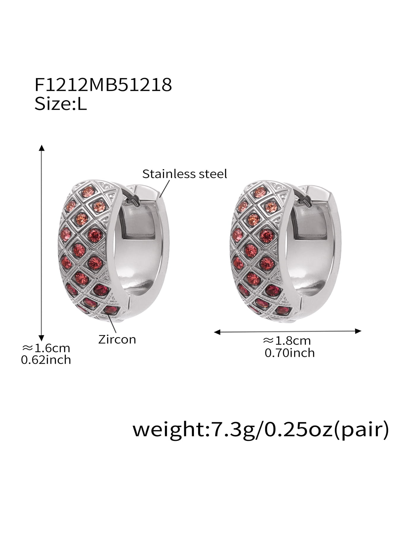 316L Stainless Steel CZ Diamond Lattice Huggie Hoop Earrings