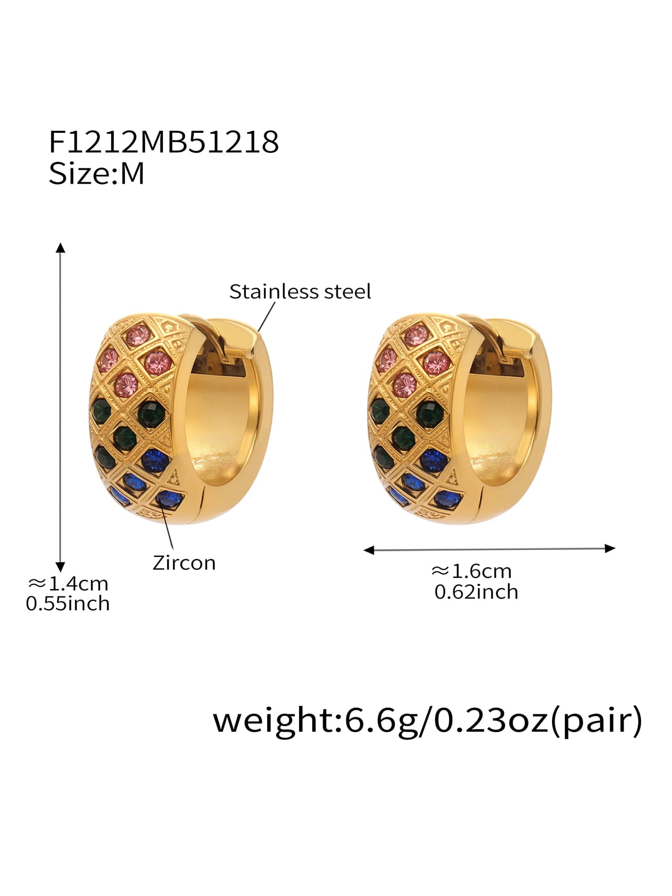 316L Stainless Steel CZ Diamond Lattice Huggie Hoop Earrings