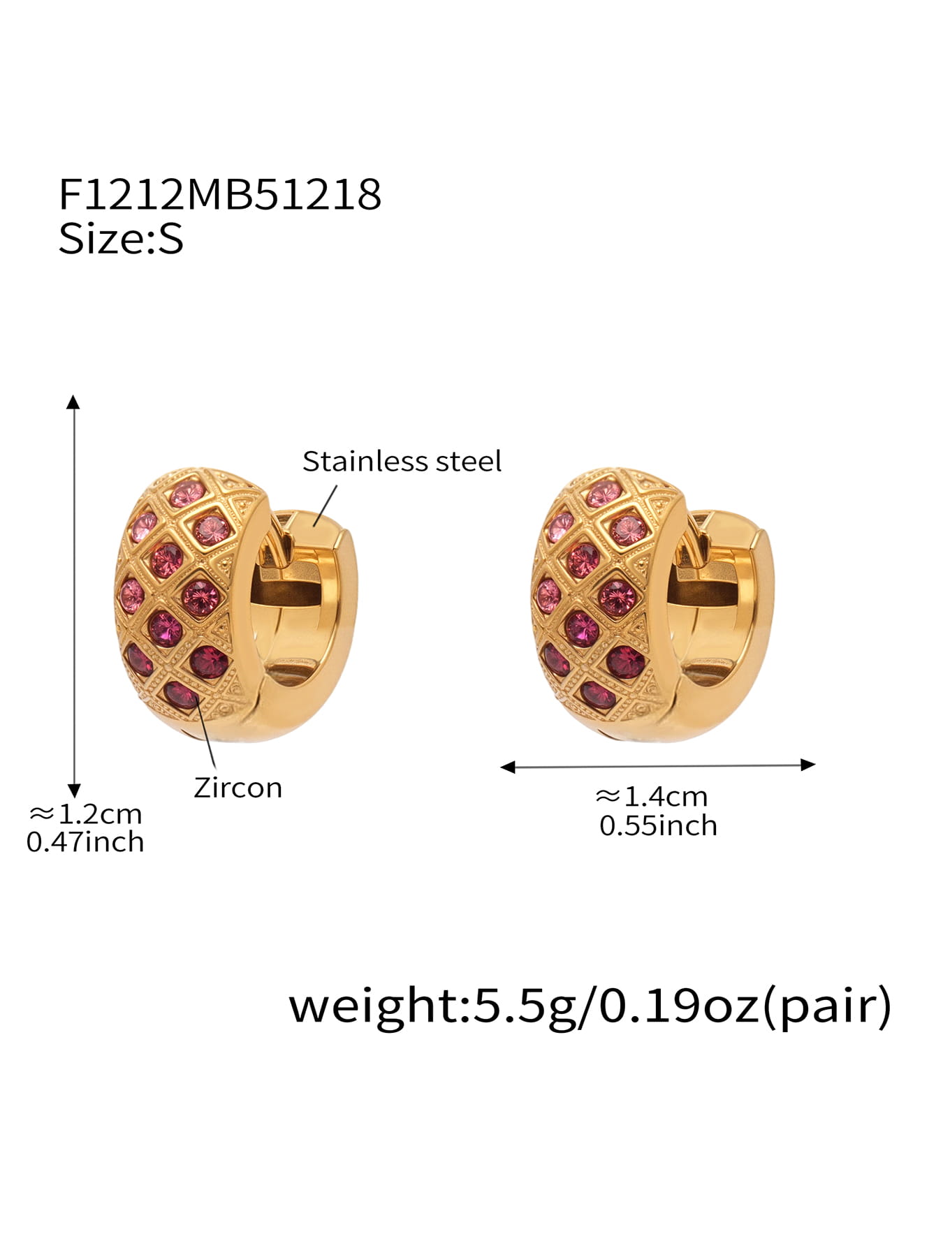 316L Stainless Steel CZ Diamond Lattice Huggie Hoop Earrings