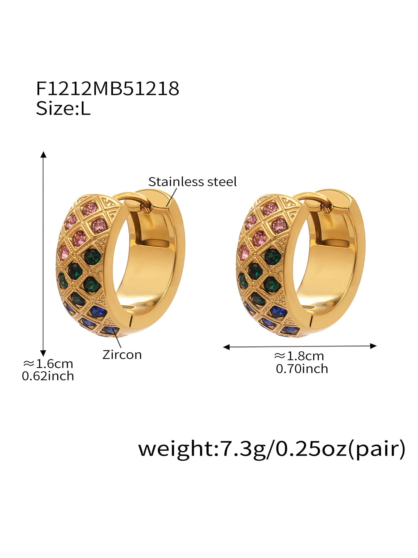 316L Stainless Steel CZ Diamond Lattice Huggie Hoop Earrings