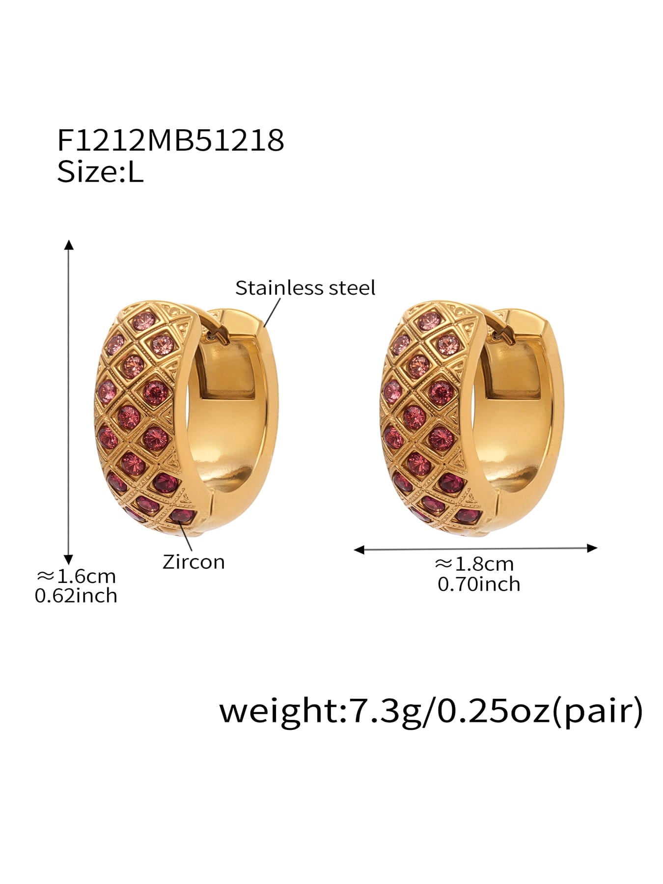 316L Stainless Steel CZ Diamond Lattice Huggie Hoop Earrings