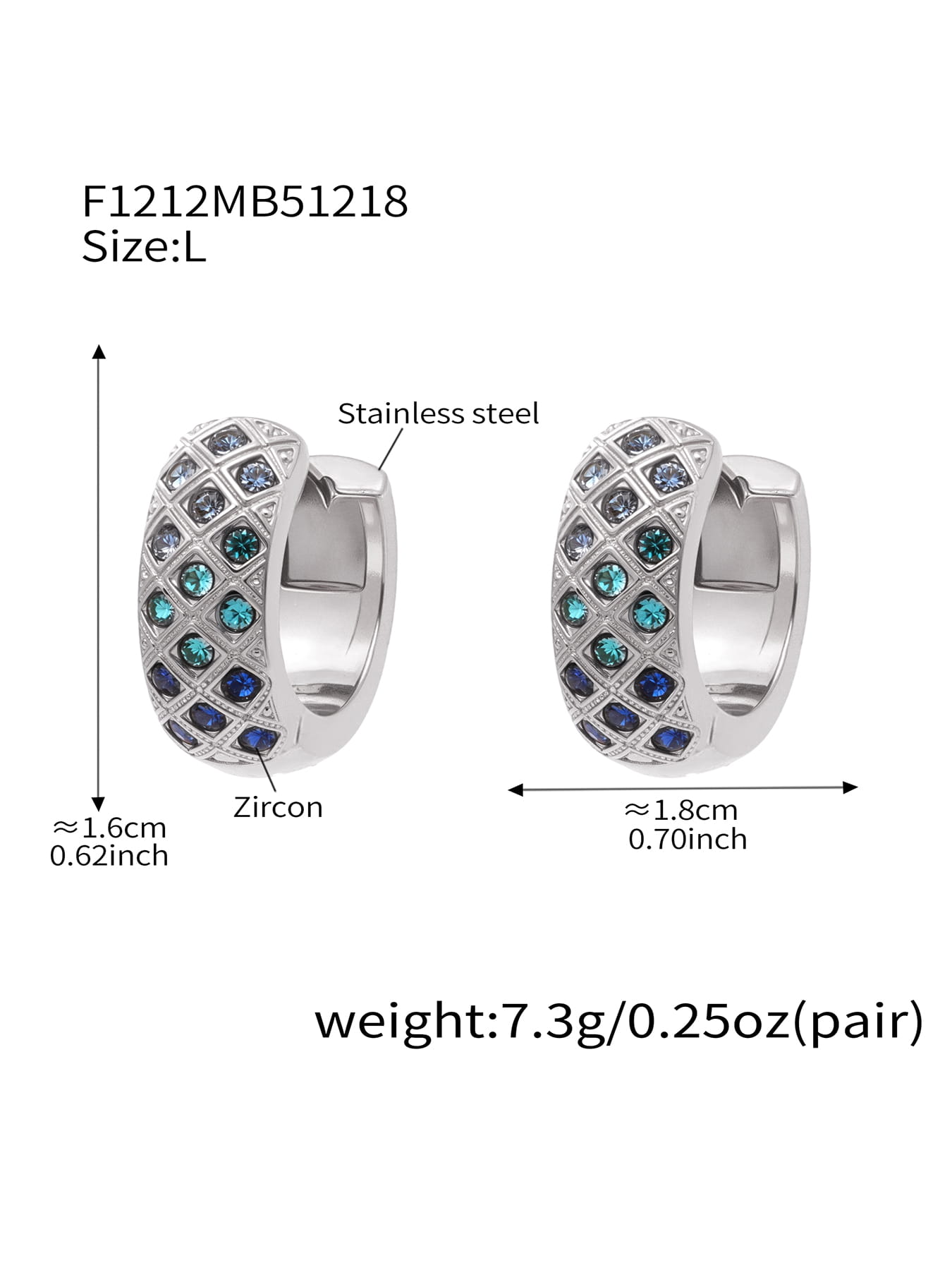 316L Stainless Steel CZ Diamond Lattice Huggie Hoop Earrings