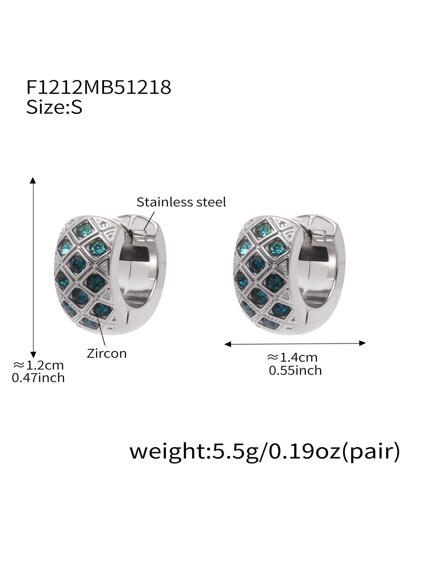 316L Stainless Steel CZ Diamond Lattice Huggie Hoop Earrings