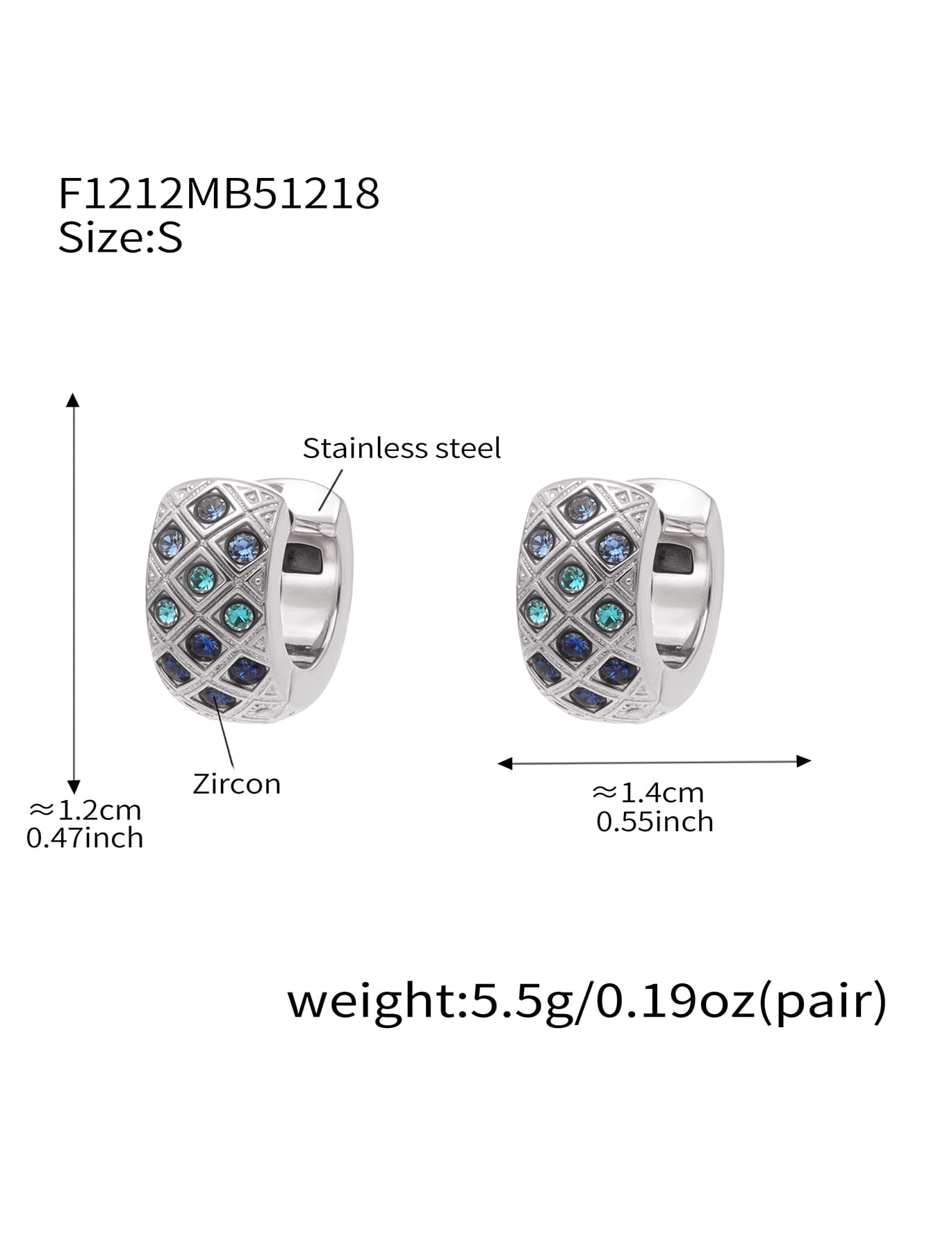 316L Stainless Steel CZ Diamond Lattice Huggie Hoop Earrings