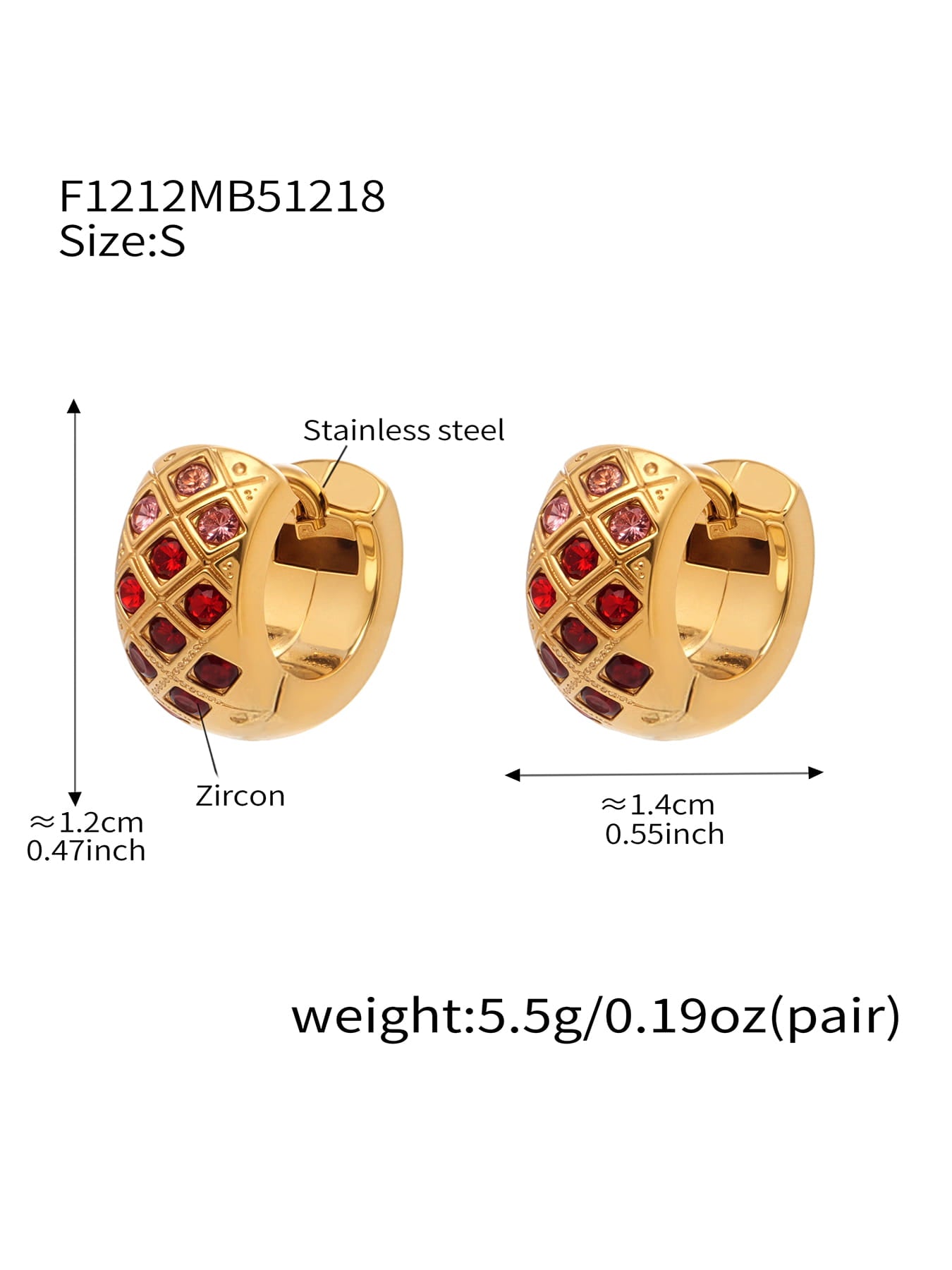 316L Stainless Steel CZ Diamond Lattice Huggie Hoop Earrings