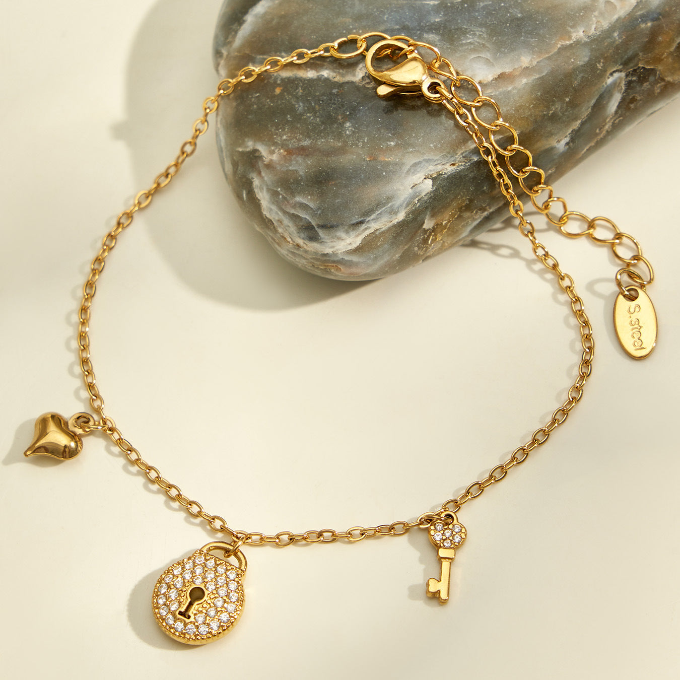 316L Stainless Steel 18K PVD Gold Zircon Lock Bracelet made with 316L stainless steel and 18K PVD gold finish for wholesale jewelry buyers - image 4