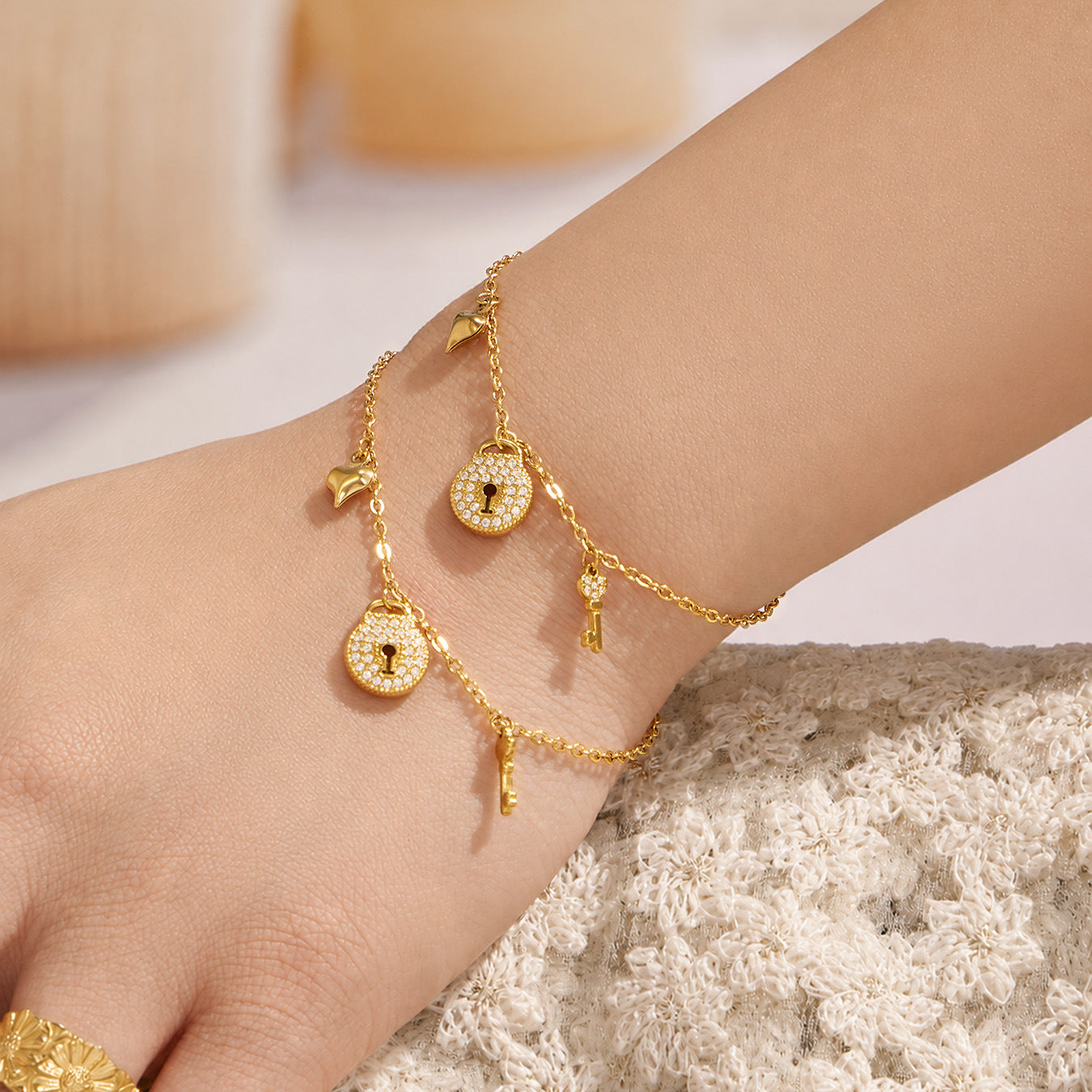 316L Stainless Steel 18K PVD Gold Zircon Lock Bracelet made with 316L stainless steel and 18K PVD gold finish for wholesale jewelry buyers - image 8