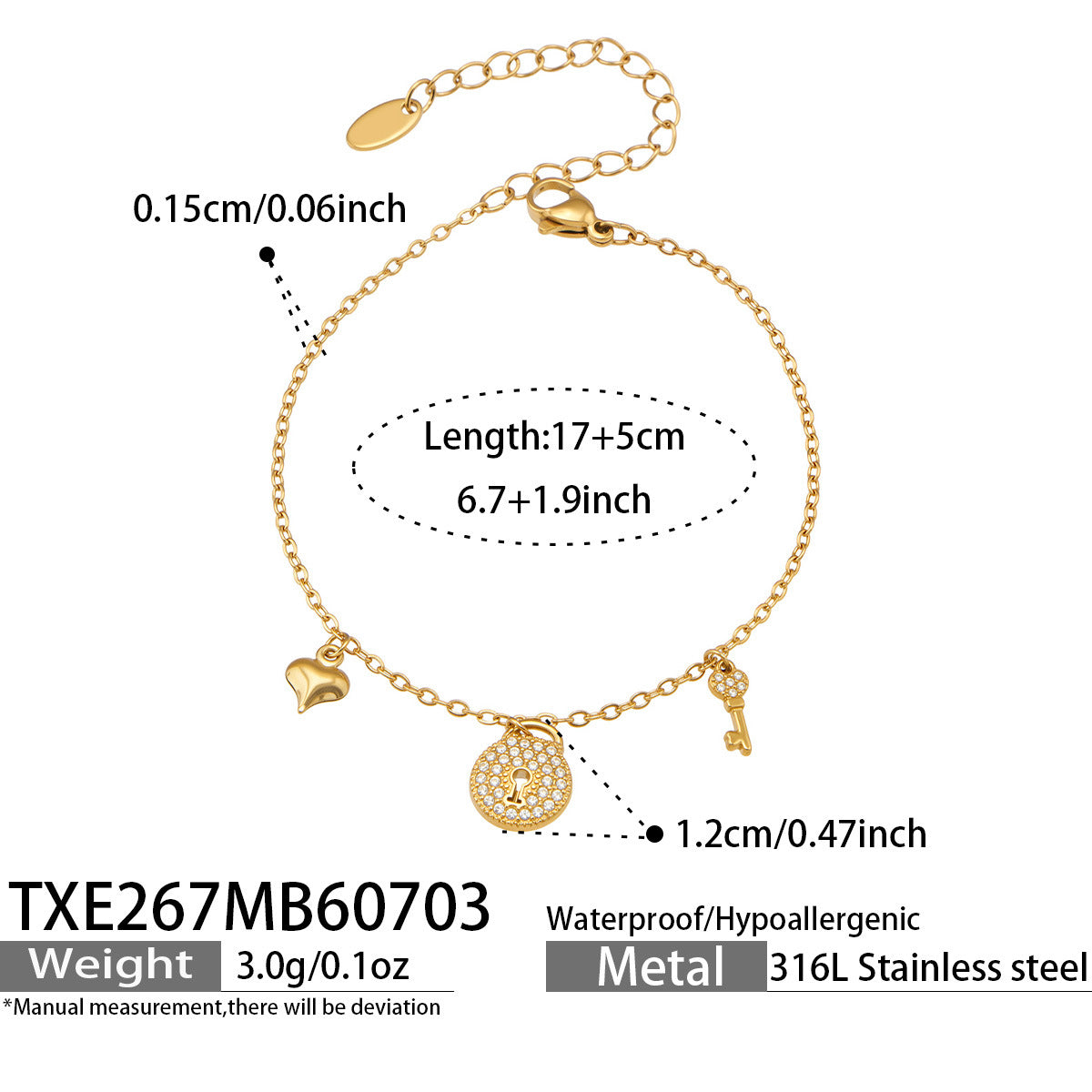 316L Stainless Steel 18K PVD Gold Zircon Lock Bracelet made with 316L stainless steel and 18K PVD gold finish for wholesale jewelry buyers - image 9
