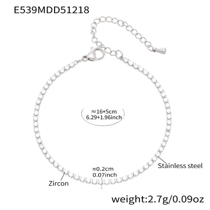 316L stainless steel zircon pave stardust bracelet silver size detail showing stainless steel chain and zircon