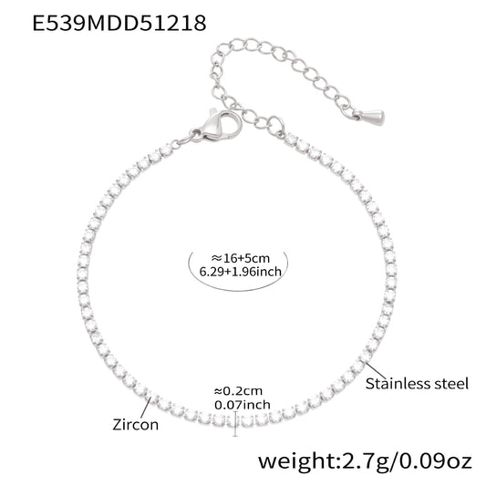 316L stainless steel zircon pave stardust bracelet silver size detail showing stainless steel chain and zircon