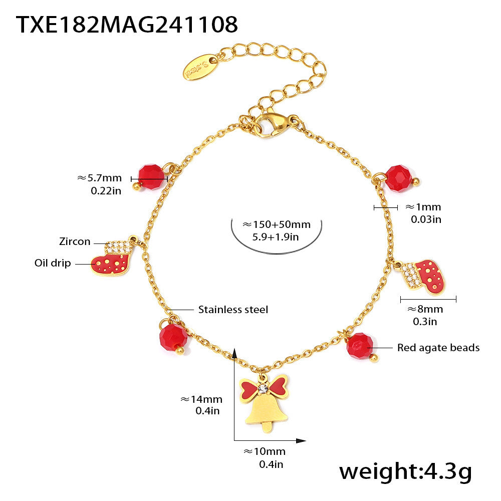 316L Stainless Steel Zircon Red Agate Enamel Bell Christmas Jewelry Collection - Image 1