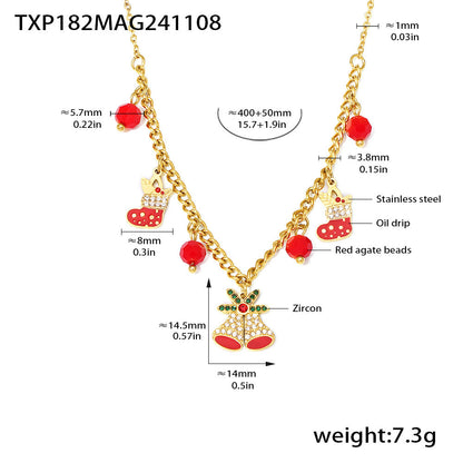 316L Stainless Steel Zircon Red Agate Enamel Bell Christmas Jewelry Collection - Image 2