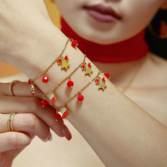 316L Stainless Steel Zircon Red Agate Enamel Bell Christmas Jewelry Collection - Image 6