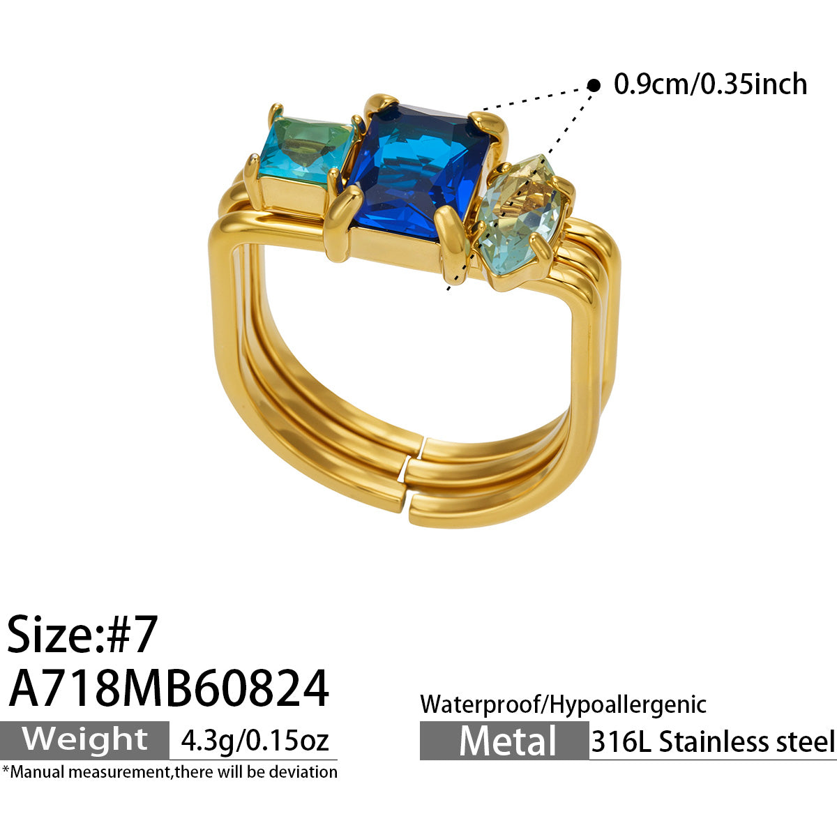 316L Stainless Steel 18K PVD Gold Zircon Ring made with 316L stainless steel and 18K PVD gold finish for wholesale jewelry buyers - image 10