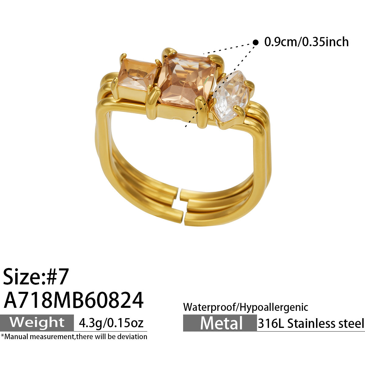 316L Stainless Steel 18K PVD Gold Zircon Ring made with 316L stainless steel and 18K PVD gold finish for wholesale jewelry buyers - image 15