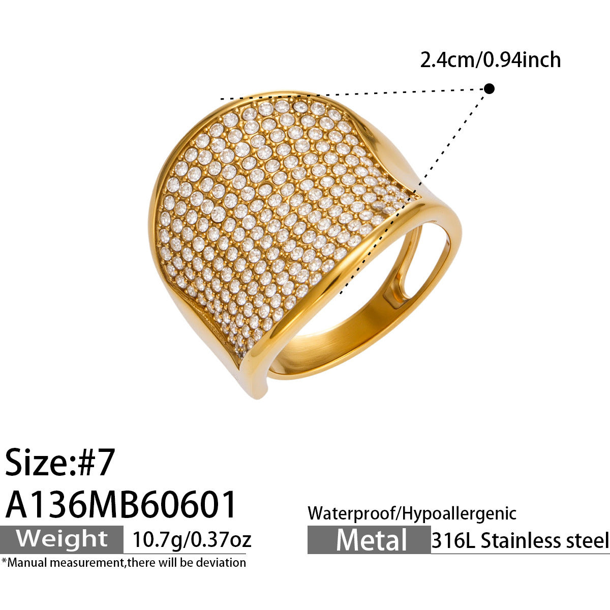 316L Stainless Steel 18K PVD Gold Zircon Ring made with 316L stainless steel and 18K PVD gold finish for wholesale jewelry buyers - image 8