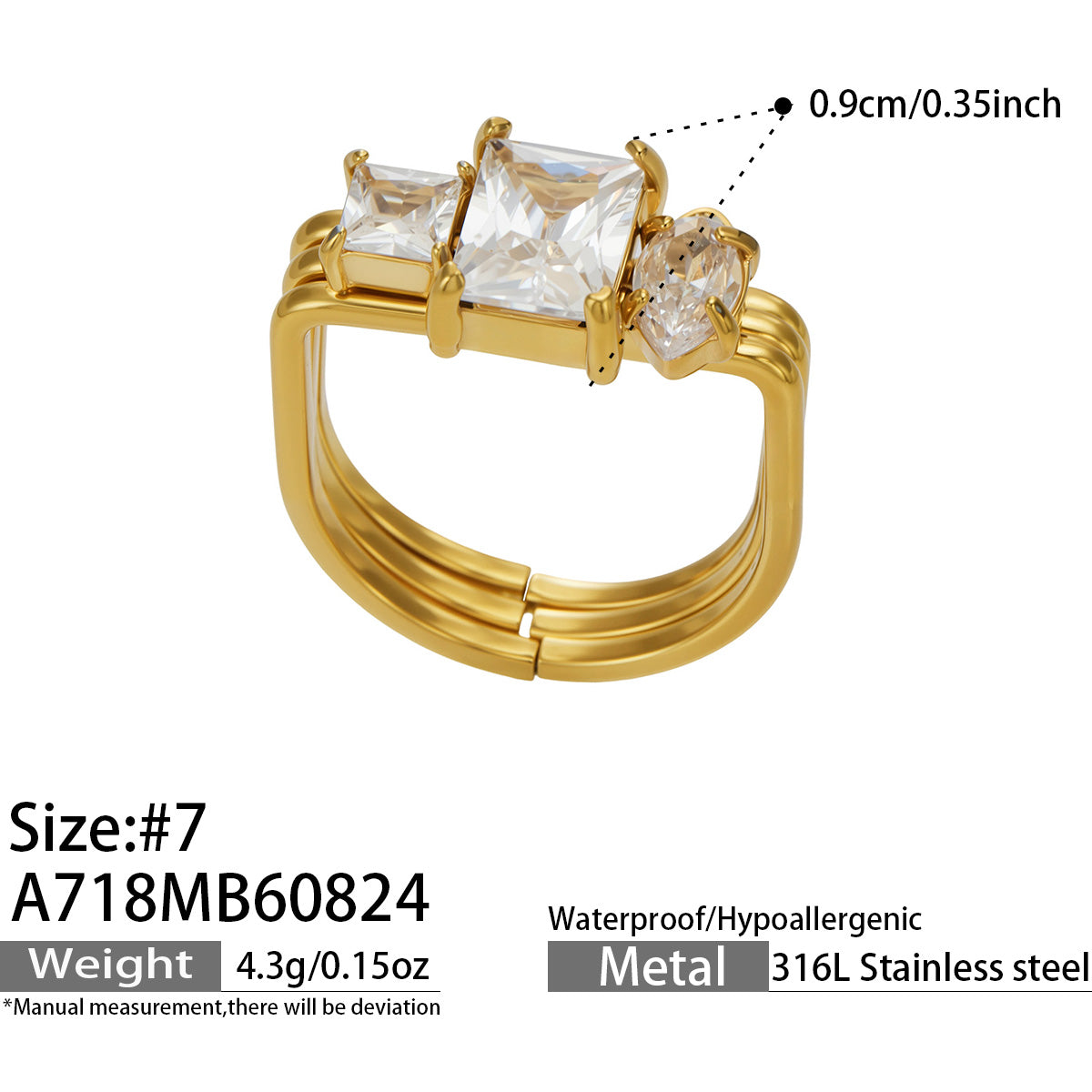 316L Stainless Steel 18K PVD Gold Zircon Ring made with 316L stainless steel and 18K PVD gold finish for wholesale jewelry buyers - image 9
