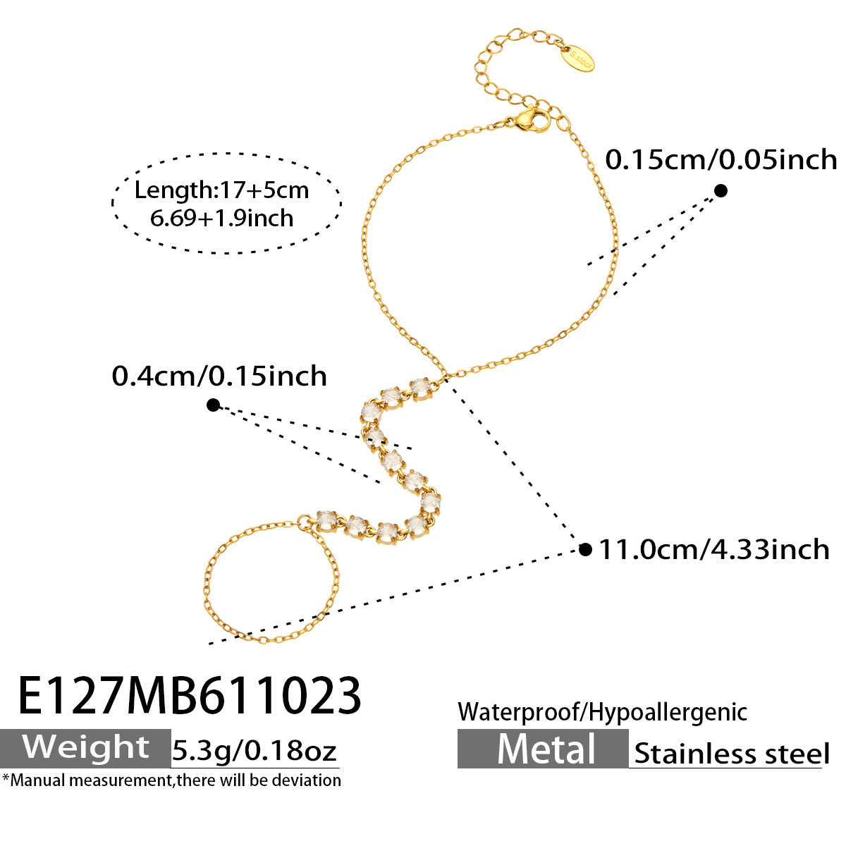 Stylish 304 Stainless Steel bracelet with green zircon