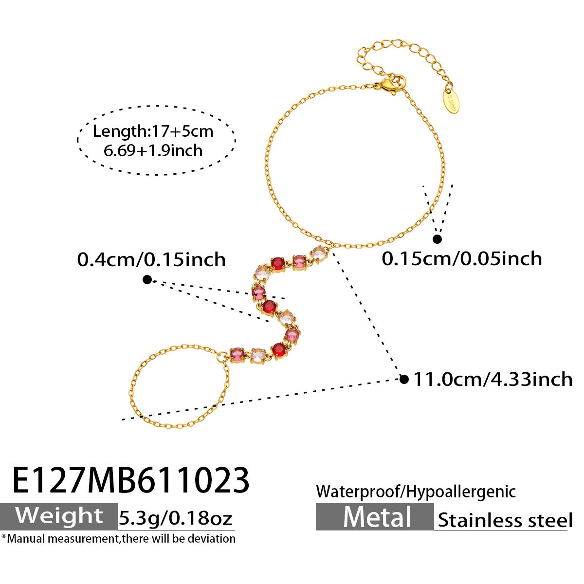 Beautiful 304 Stainless Steel bracelet with blue zircon