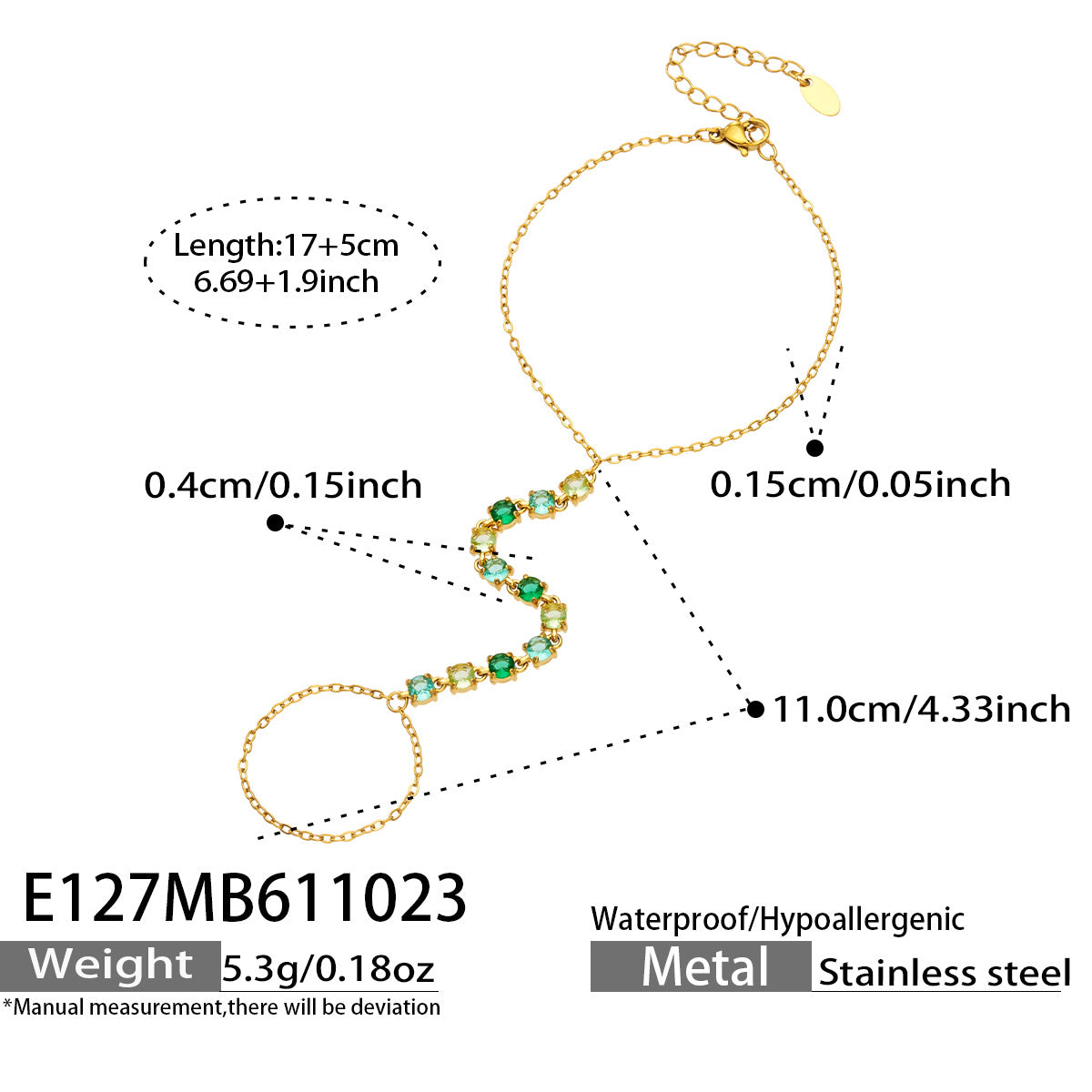 304 Stainless Steel 18K PVD Gold Zircon Ring Bracelet made with 304 Stainless Steel and 18K PVD gold finish for wholesale jewelry buyers - image 6