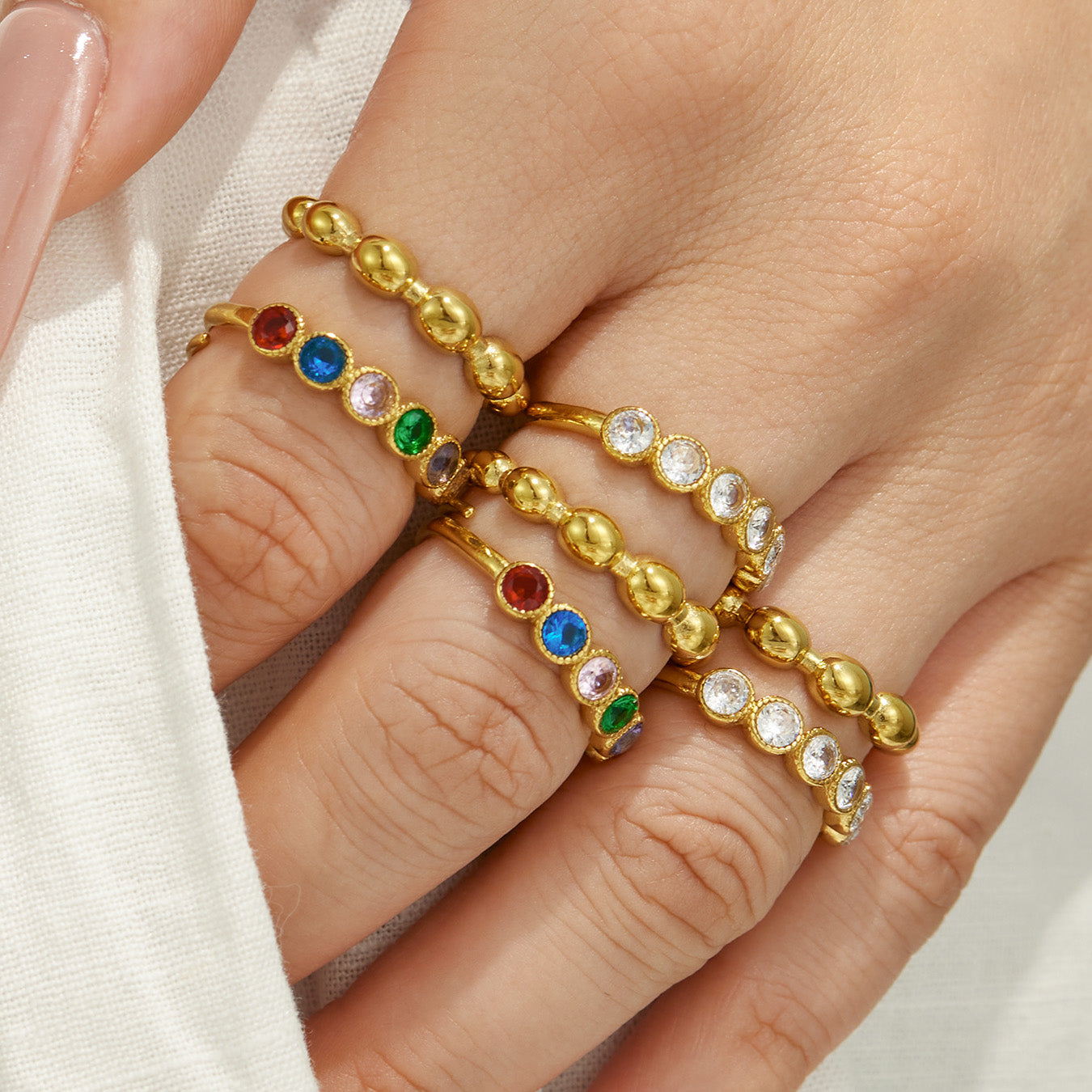 316L Stainless Steel 18K PVD Gold Zircon Ring Set made with 316L stainless steel and 18K PVD gold finish for wholesale jewelry buyers - image 17