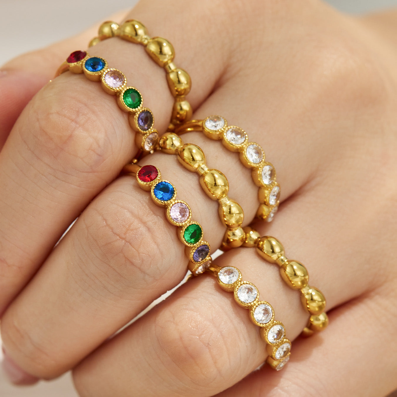 316L Stainless Steel 18K PVD Gold Zircon Ring Set made with 316L stainless steel and 18K PVD gold finish for wholesale jewelry buyers - image 20