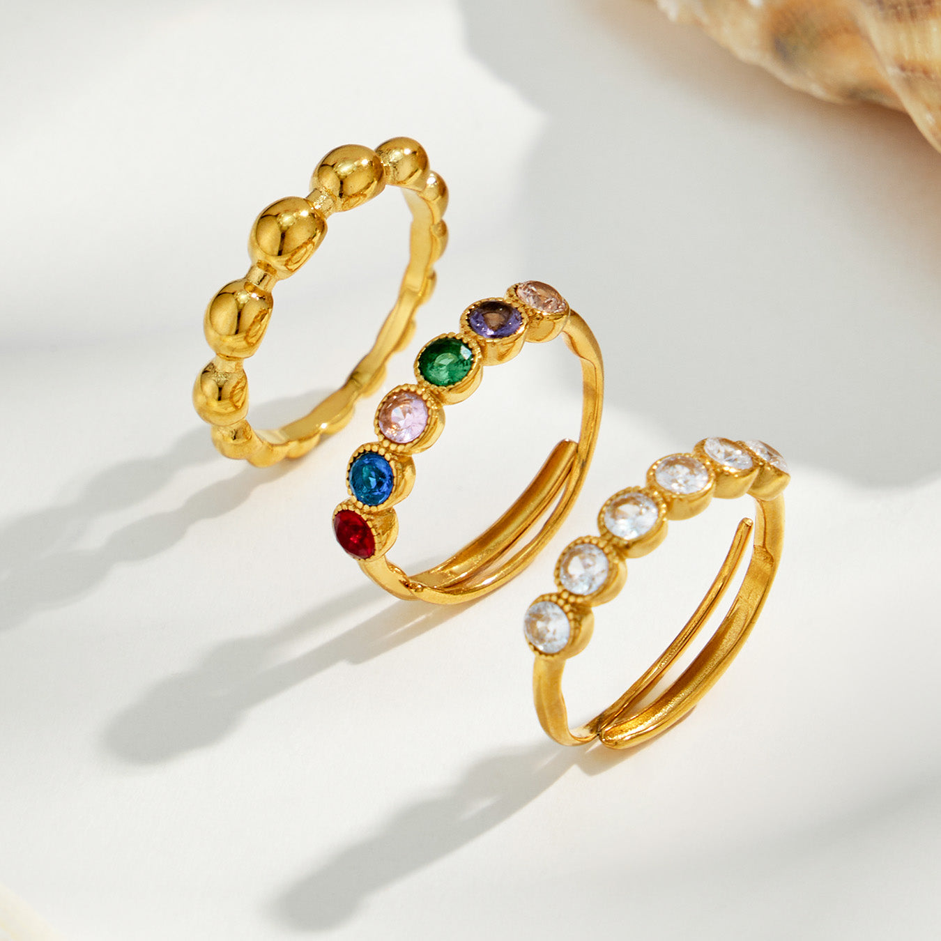 316L Stainless Steel 18K PVD Gold Zircon Ring Set made with 316L stainless steel and 18K PVD gold finish for wholesale jewelry buyers - image 5