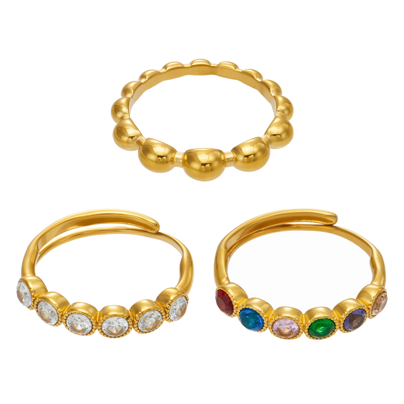 316L Stainless Steel 18K PVD Gold Zircon Ring Set made with 316L stainless steel and 18K PVD gold finish for wholesale jewelry buyers - image 8
