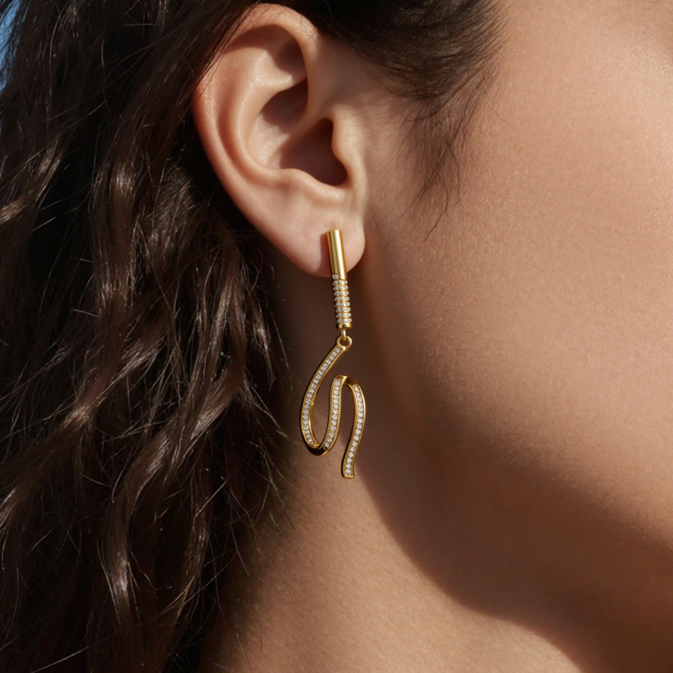 316L Stainless Steel Zircon Wave Drop Earrings
