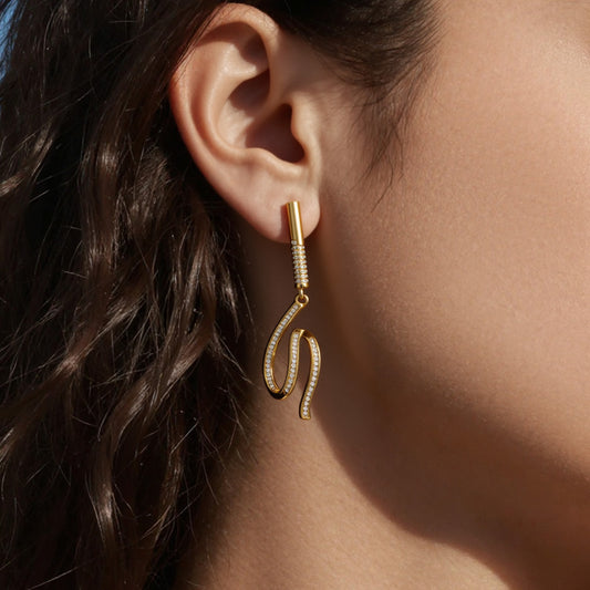 316L Stainless Steel Zircon Wave Drop Earrings