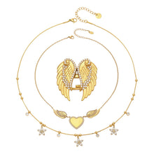 316L stainless steel zircon wing heart necklace and ring jewelry set for wholesale
