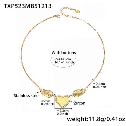 316L stainless steel zircon wing heart necklace with size measurements