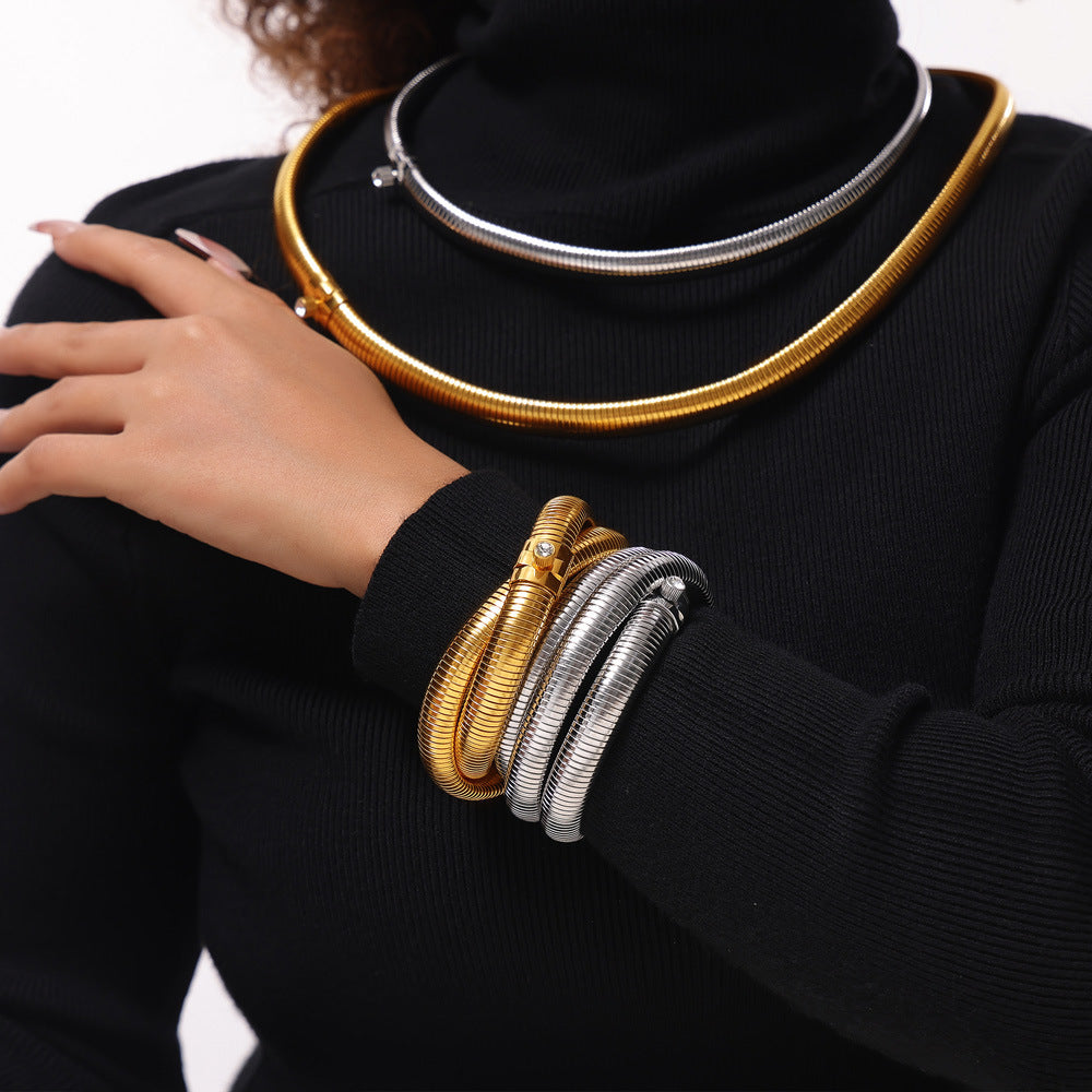 316L Stainless Steel Zirconia Herringbone Necklace - Image 6