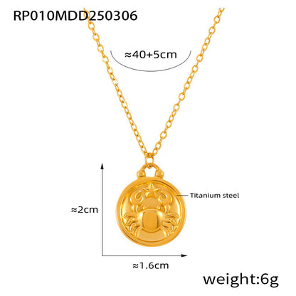 Gold Cancer zodiac medallion necklace crafted from 316L stainless steel with embossed crab design