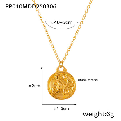 Gold Capricorn zodiac medallion necklace crafted from 316L stainless steel with embossed design