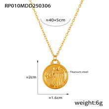 Gold Gemini zodiac coin pendant necklace in 316L stainless steel with embossed twin symbol