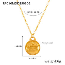 Gold Sagittarius zodiac coin necklace in 316L stainless steel with embossed arrow motif