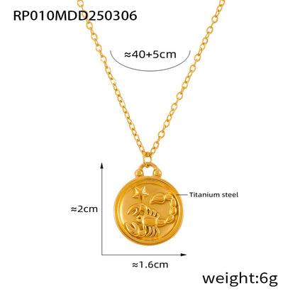 Gold Scorpio zodiac medallion necklace made of 316L stainless steel with embossed star design